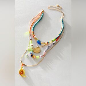 Free People My Magic Layered Necklace Boho Indie Beaded Coin Pendant Jewelry NWT